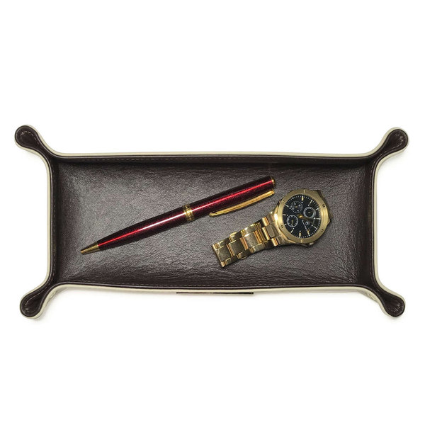 Leder Schlüsselschale / Stiftablage, aussen Creme, innen Mokka 24x12cm