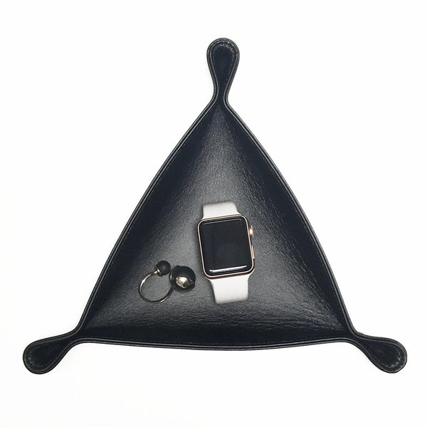 Lederschale / Taschenleerer Dreieck, komplett Schwarz  24 x 24 x 24 cm