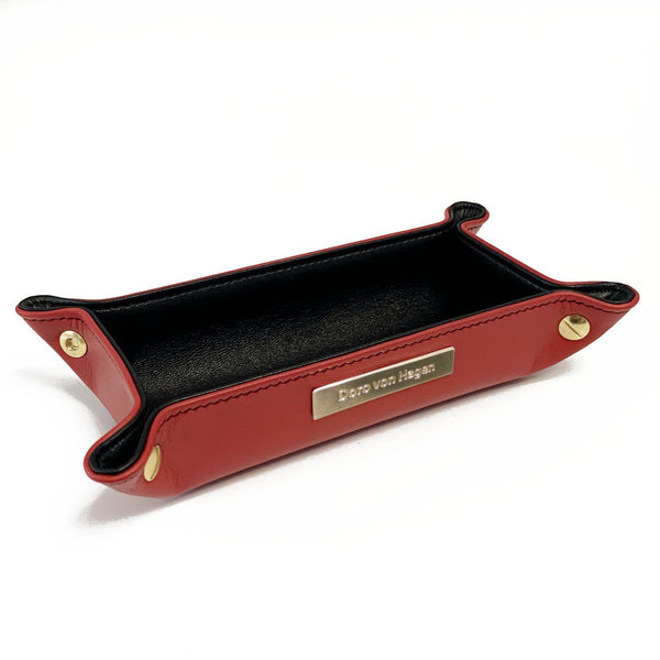 Leder Schlüsselschale, kleiner Taschenleerer, Schmuckablage, aussen Rot, innen Schwarz 18 x10cm