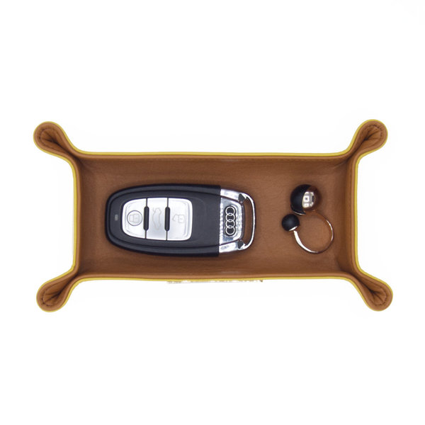 Leder Schlüsselschale, kleiner Taschenleerer, Schmuckablage, aussen Safran, innen Cognac 18 x10cm