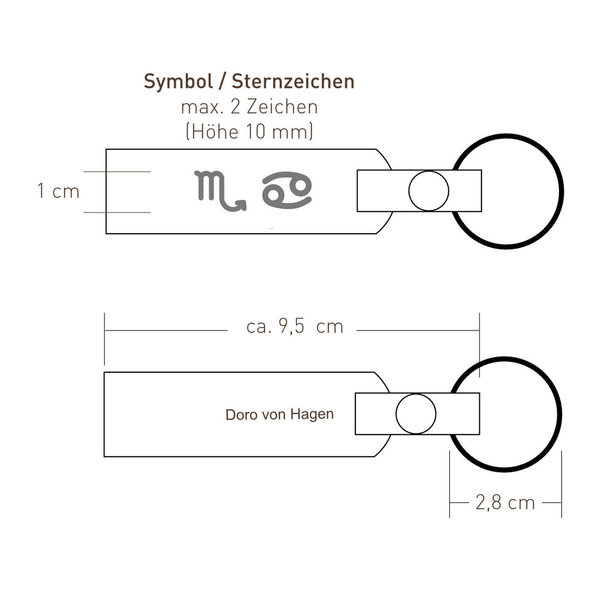 Personalisierbarer Leder Schlüsselanhänger Gelb / Schwarz. Sternzeichen, Symbole (Prägung H:10mm)