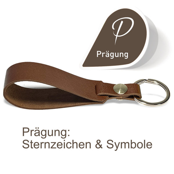 Personalisierbarer Leder Schlüsselanhänger Kastanie. Sternzeichen, Symbole (Prägung H:10mm)