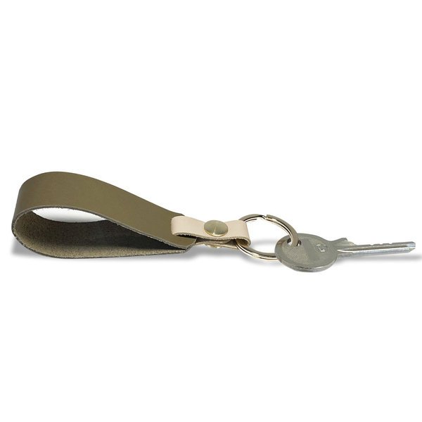 Personalisierbarer Leder Schlüsselanhänger Olive / Nude. Sternzeichen, Symbole (Prägung H:10mm)