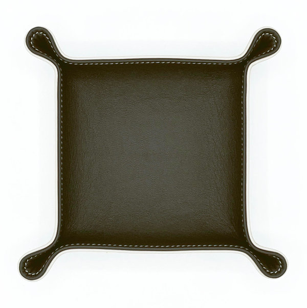 Leder Schmuckschale / kleiner Taschenleerer, aussen Creme, innen dunkle Olive 14x14cm