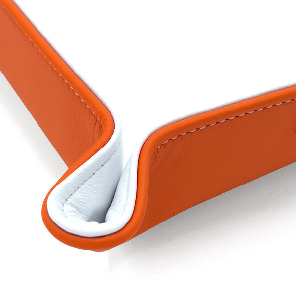 Premium Taschenleerer, aussen Semi-Anilin Rindleder Orange, innen Lamm Nappa Weiß 20x20 cm