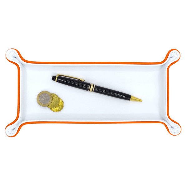 Premium Taschenleerer, aussen Semi-Anilin Rindleder Orange, innen Lamm Nappa Schwarz 24x12 cm